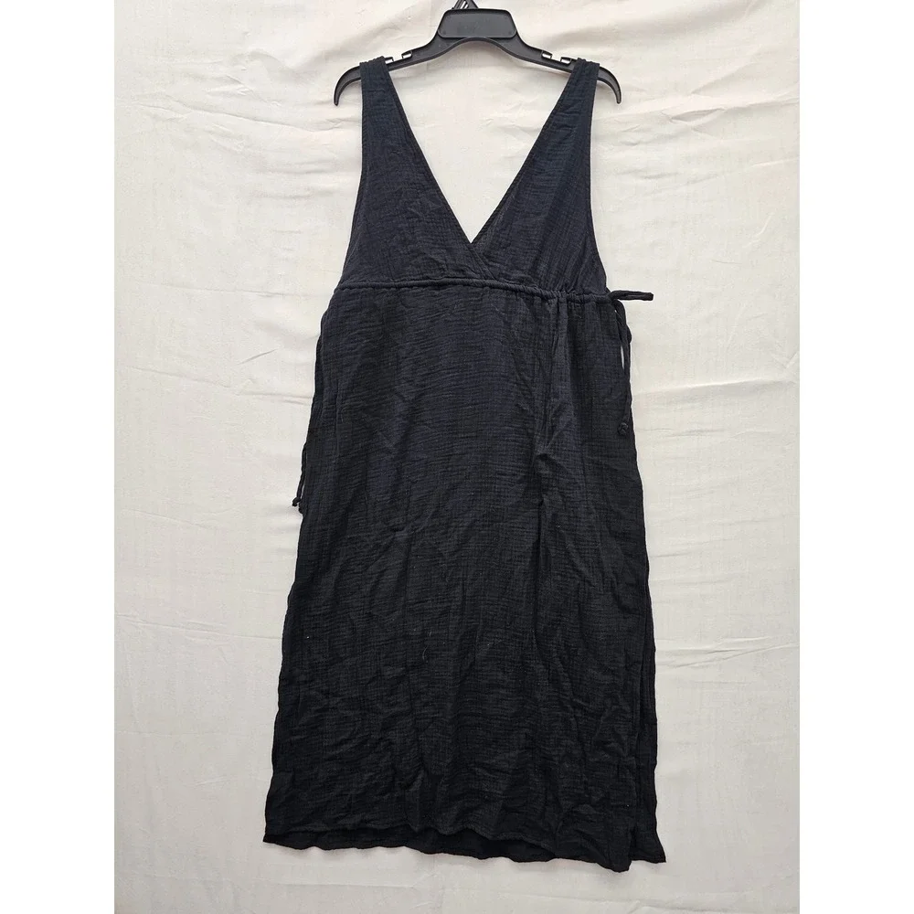 Shade & Shore Womens Gauze Swim Cover-Up Dress Black Cotton Relaxed Size Medium